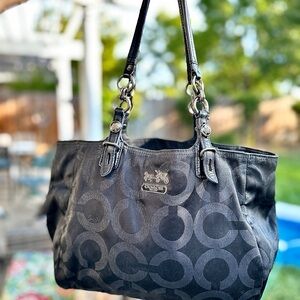 Coach Black and Gray Signature Shoulder Bag